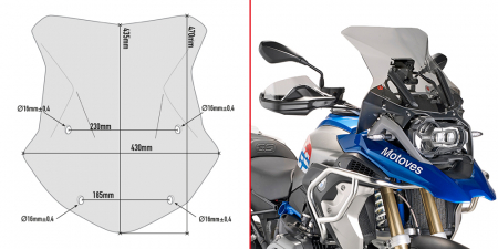 GIVI SPECIFIC SCREEN, SMOKED 43,5 X 43 CM (HXW) R1200GS/R1250GS 323-5124D