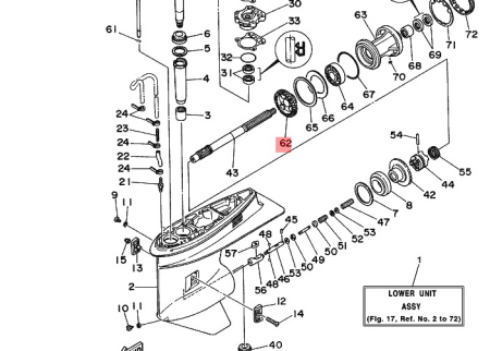 POTKURIAKSELIN RATAS YAMAHA 50G, 25B, 60H, 60F, 60T, 70B (1984-2020) 6H3455710000